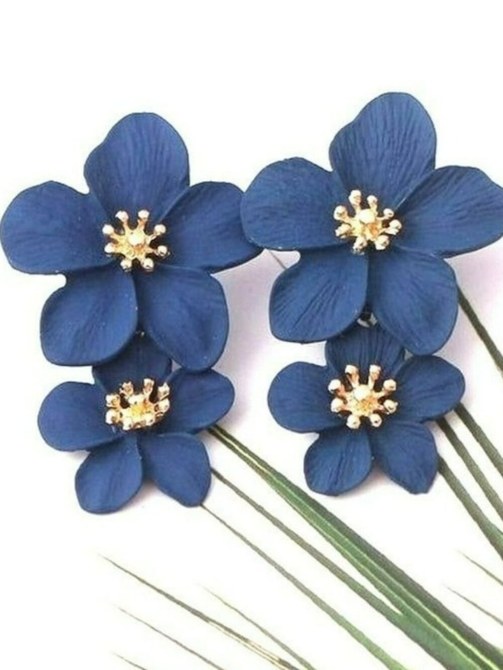 Thalia Blooms Florets Berry Blue Tiered Flower Earrings Gift Packaged